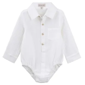 Archie L/S Button Romper - Ivory
