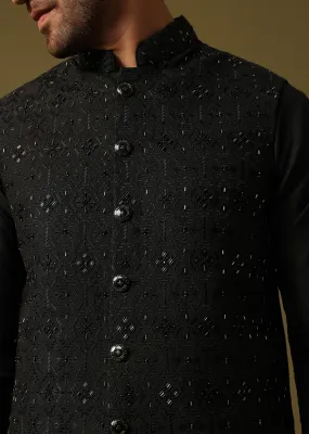 Black Cutdana Embroidered Kurta Jacket Set