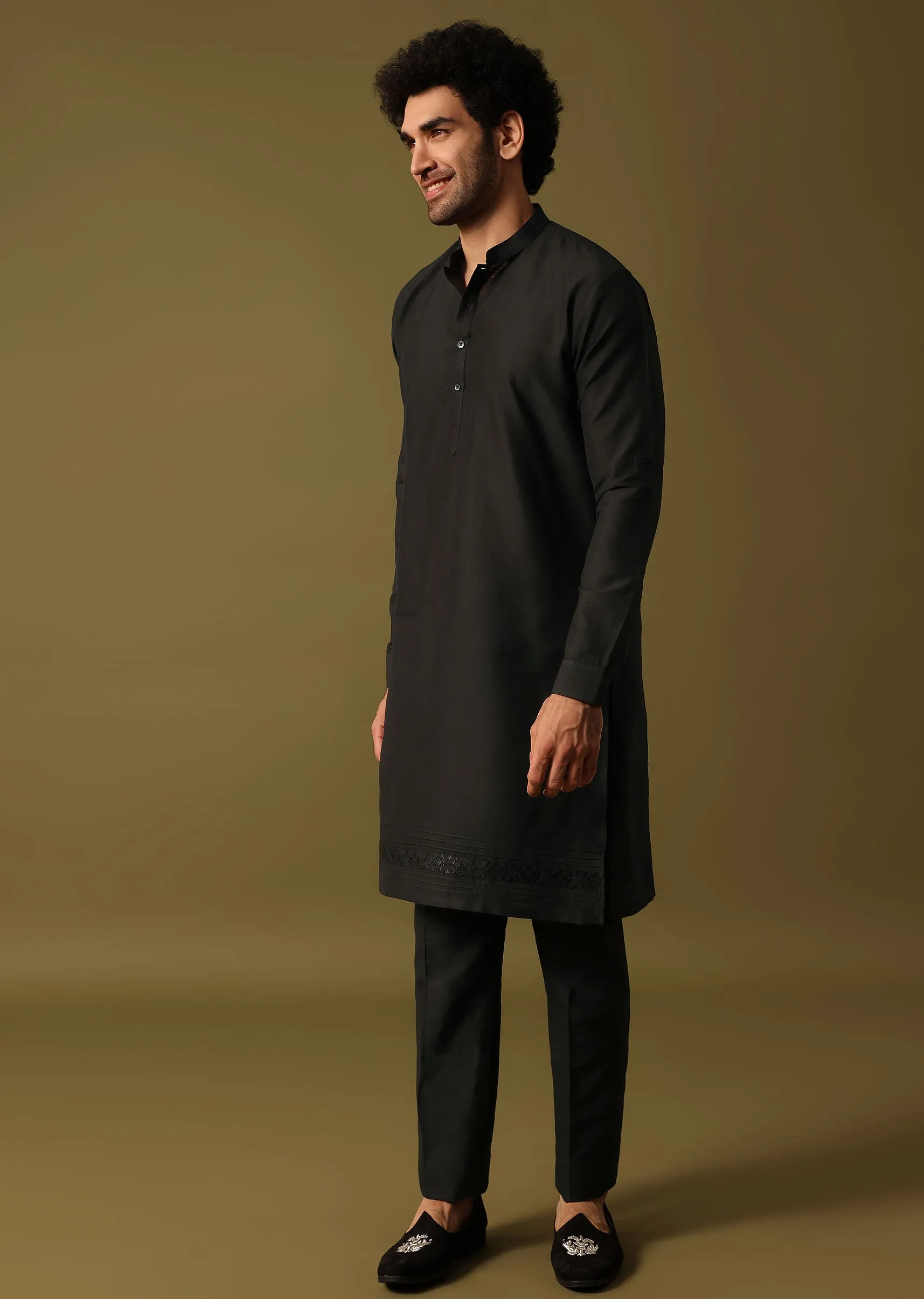 Black Cutdana Embroidered Kurta Jacket Set