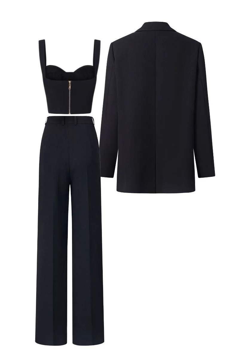 BLACK ERICA TEXTURE ATTACHED JACKET SET