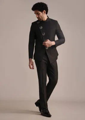 Black Rayon Angrakha Jodhpuri Suit