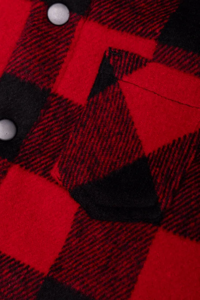 Check Hooded Shacket Black And Red