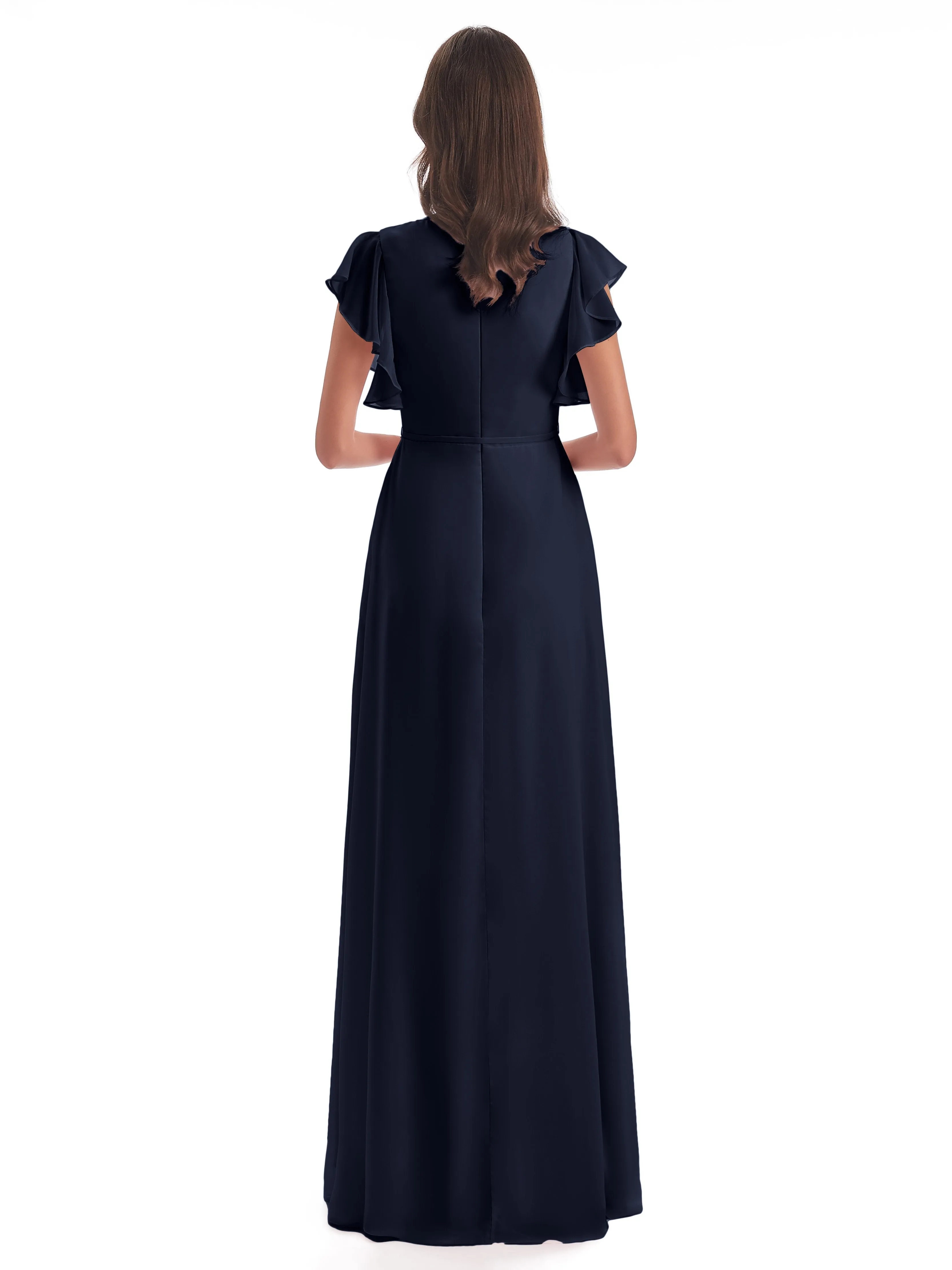 Dark Navy Bridesmaid Dress Hope Charming V Neck Long Chiffon Bridesmaid Dresses