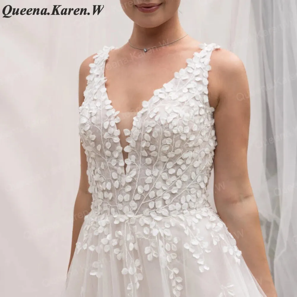 Elegant lace wedding dress A line V neck bride dress robe de mariee A line Wedding Bridal Gown