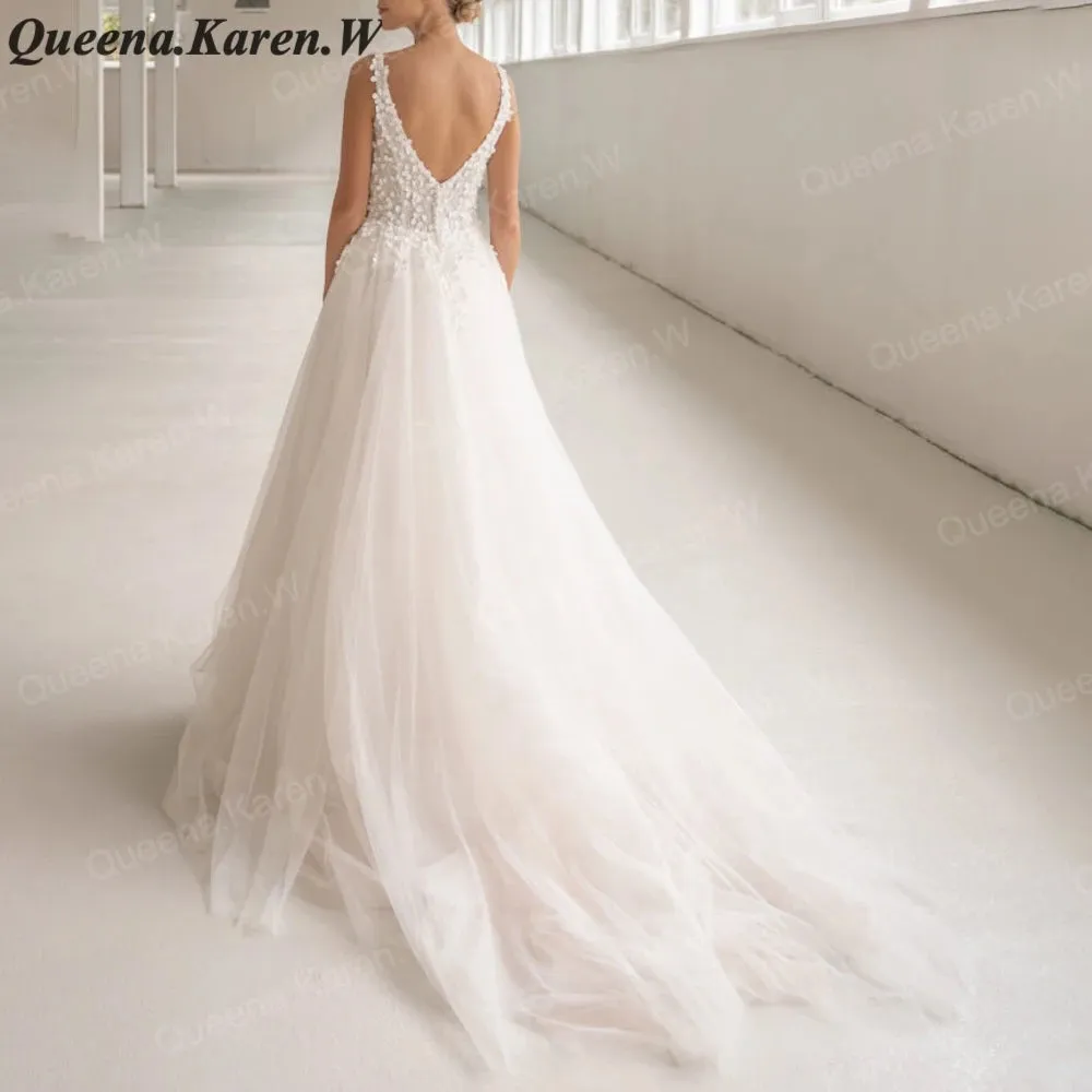 Elegant lace wedding dress A line V neck bride dress robe de mariee A line Wedding Bridal Gown