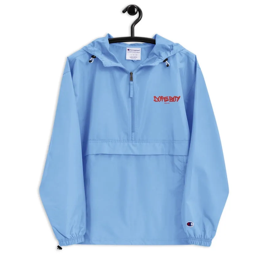 Embroidered Champion Packable Jacket Light Blue