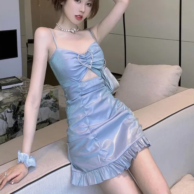 Hollow love hot girl suspender dress