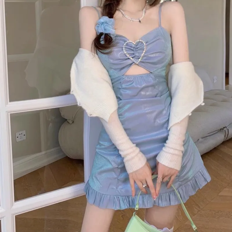 Hollow love hot girl suspender dress