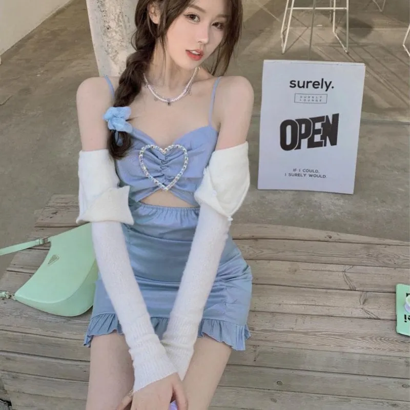 Hollow love hot girl suspender dress