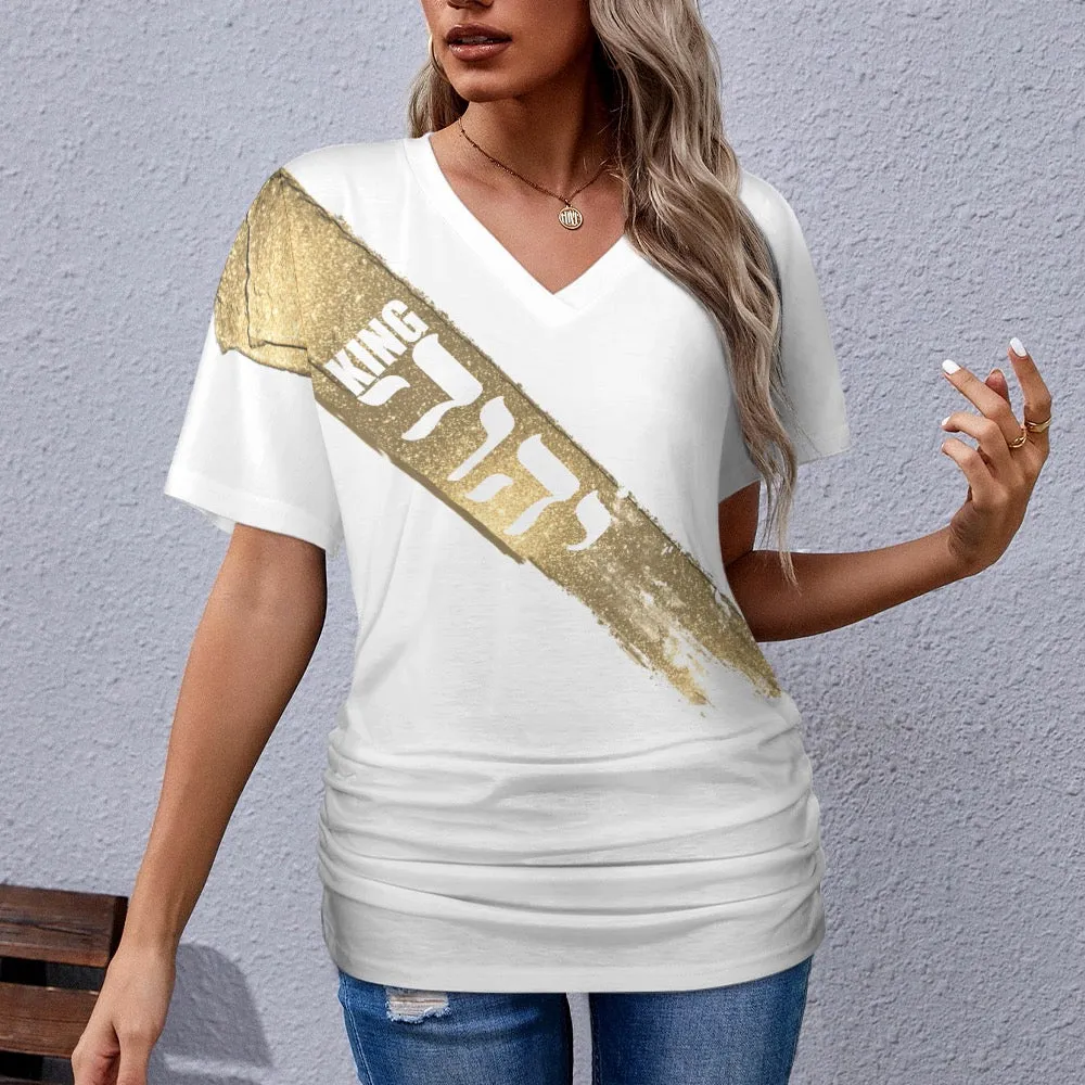 King Yahweh Glam V-neck pleated T-shirt