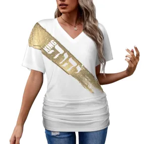 King Yahweh Glam V-neck pleated T-shirt