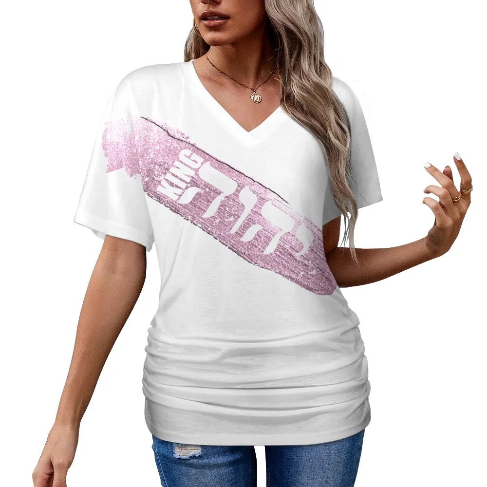 King Yahweh Glam V-neck pleated T-shirt