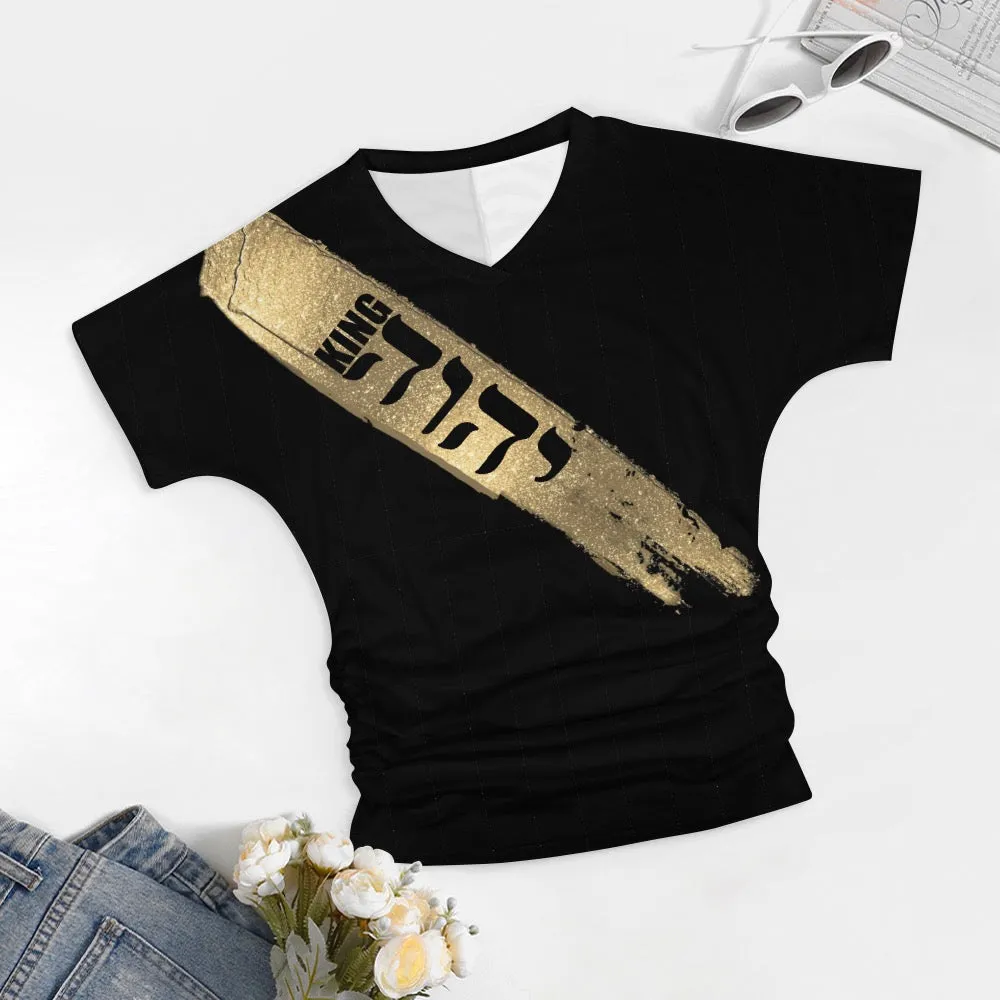 King Yahweh Glam V-neck pleated T-shirt