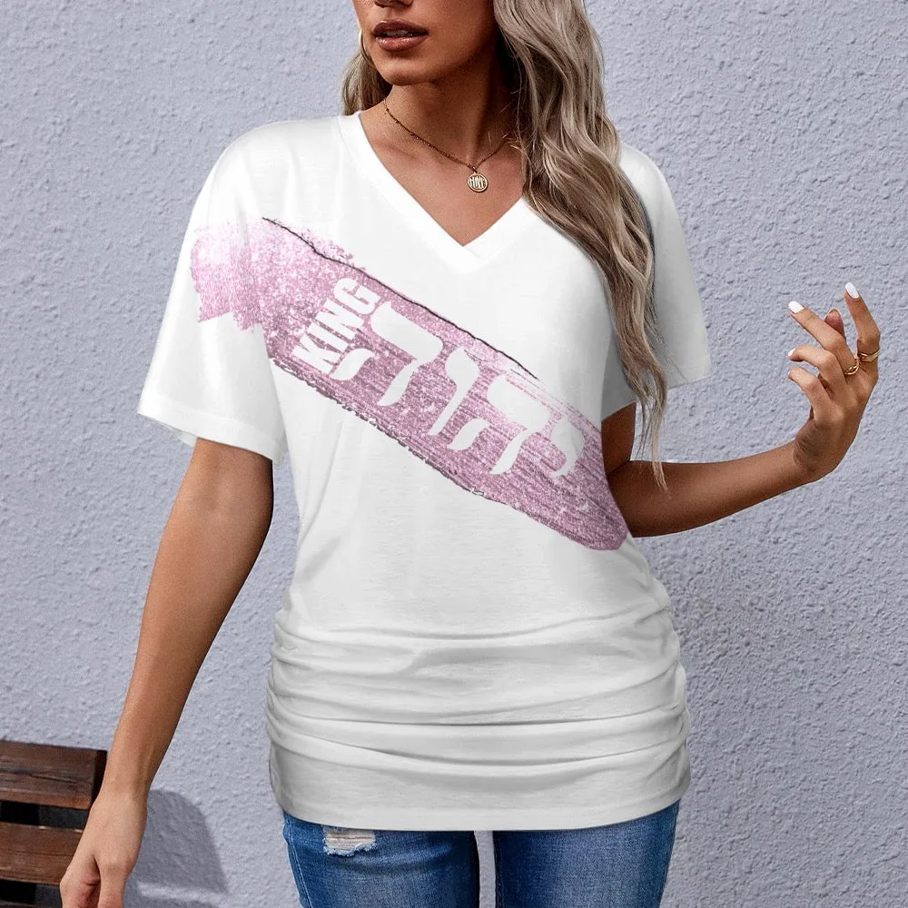 King Yahweh Glam V-neck pleated T-shirt