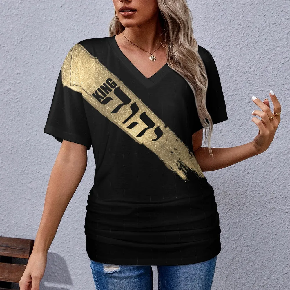 King Yahweh Glam V-neck pleated T-shirt