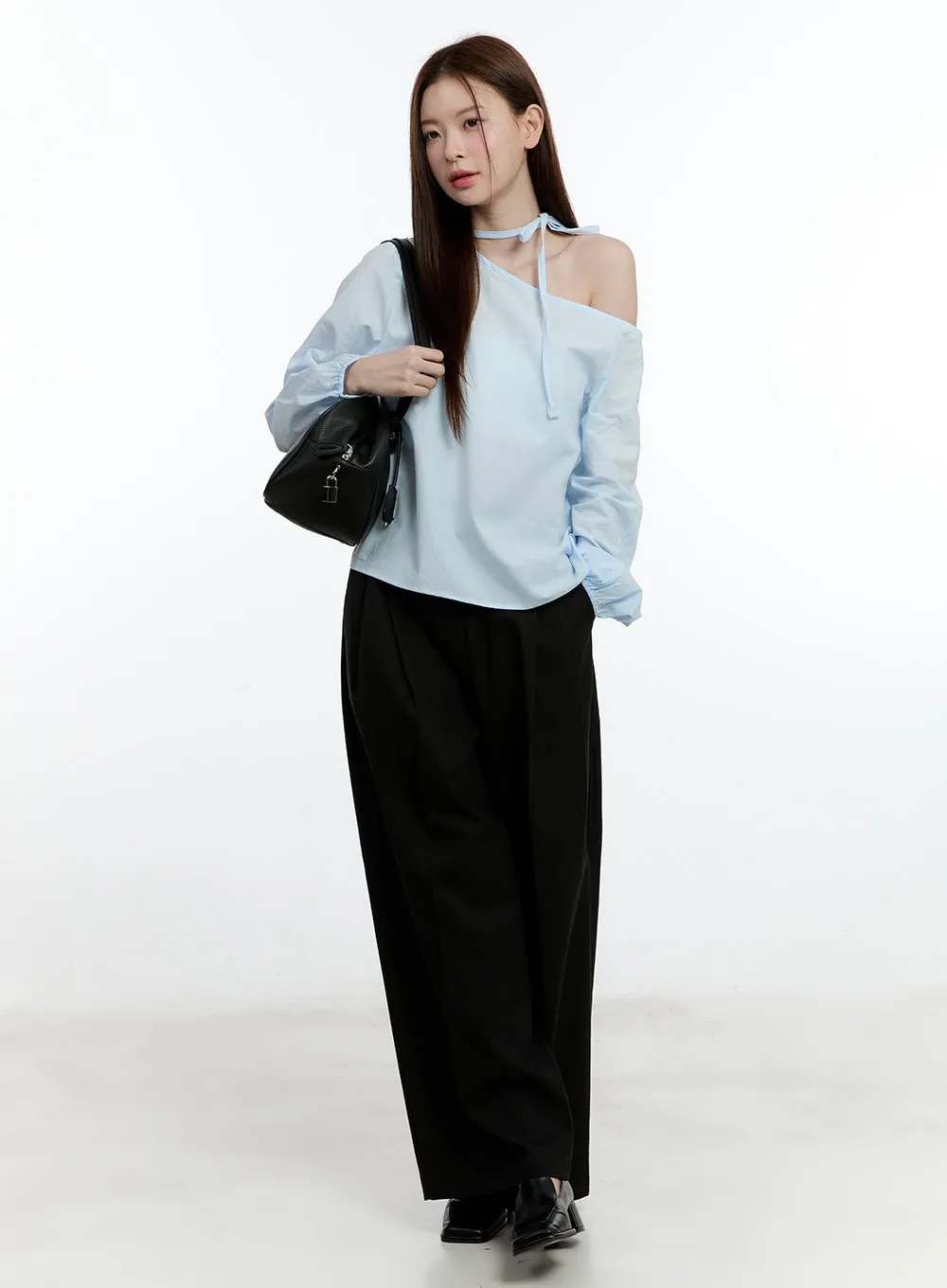 Pintuck Wide-Fit Slacks CM521