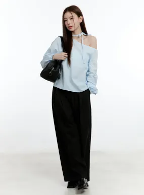Pintuck Wide-Fit Slacks CM521