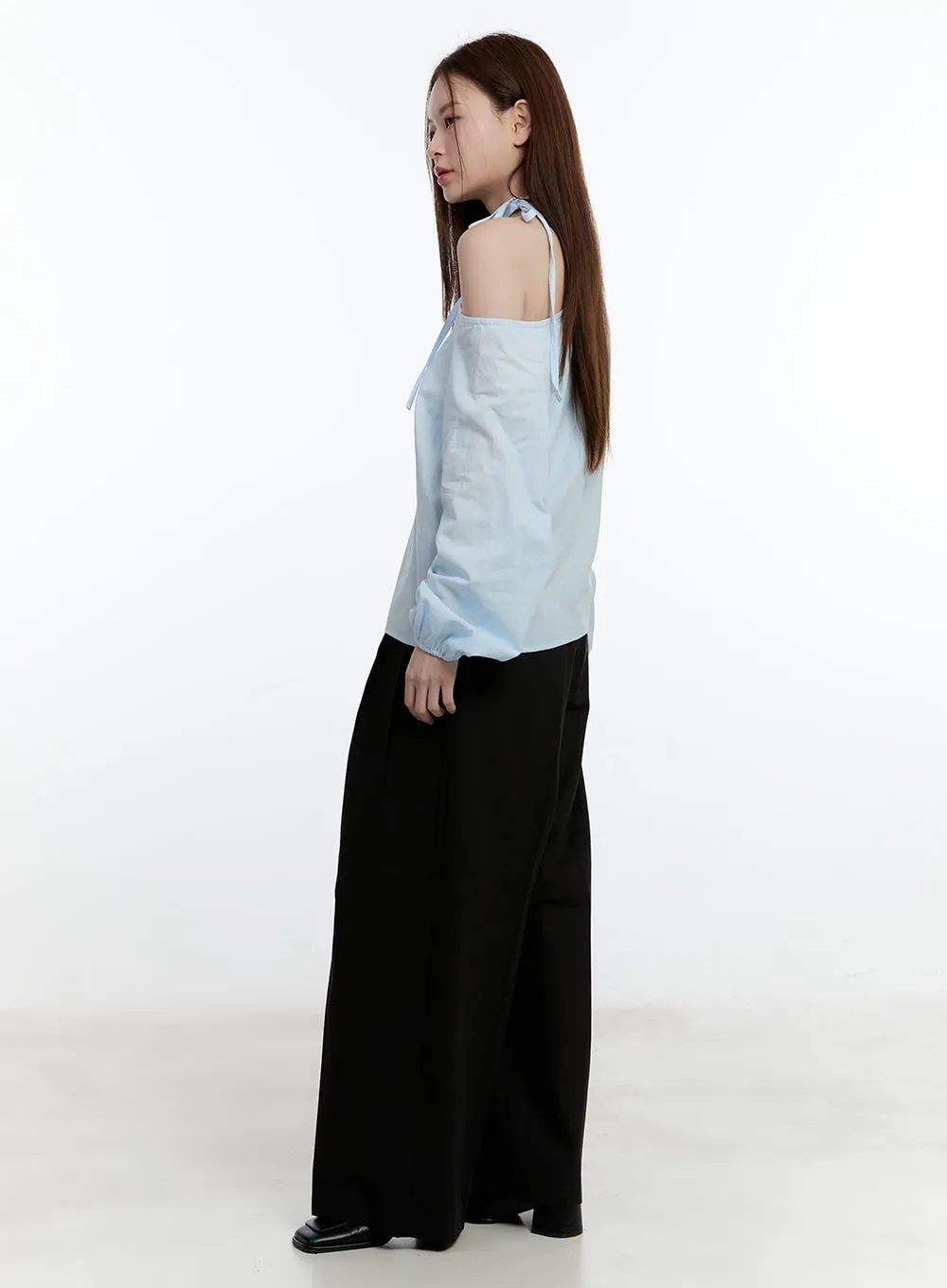 Pintuck Wide-Fit Slacks CM521